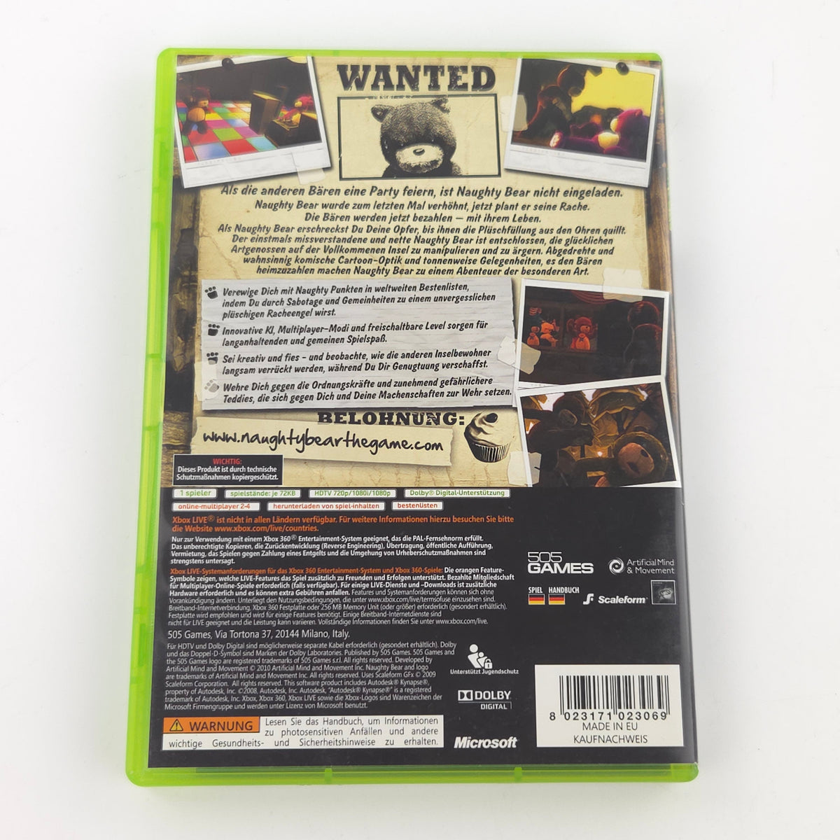Microsoft Xbox 360 Spiel: Naughty Bear - CD-Rom OVP (PAL DE) 505 Games