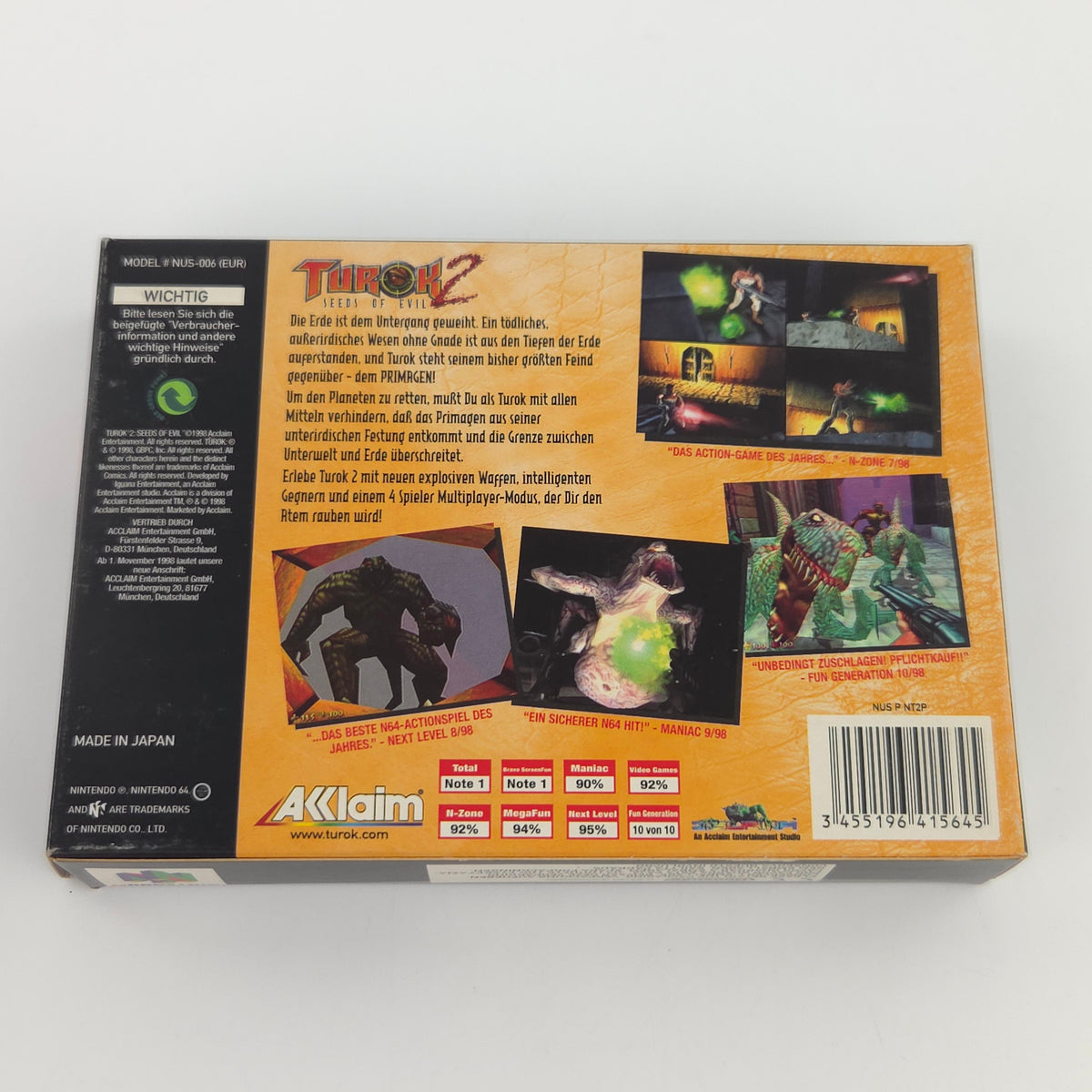 Nintendo 64 Spiel Turok 2 Seeds of Evil OVP Berater PAL
