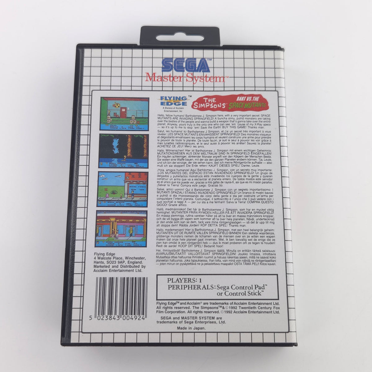 Sega Master System Spiel Bart VS. Space Mutants PAL