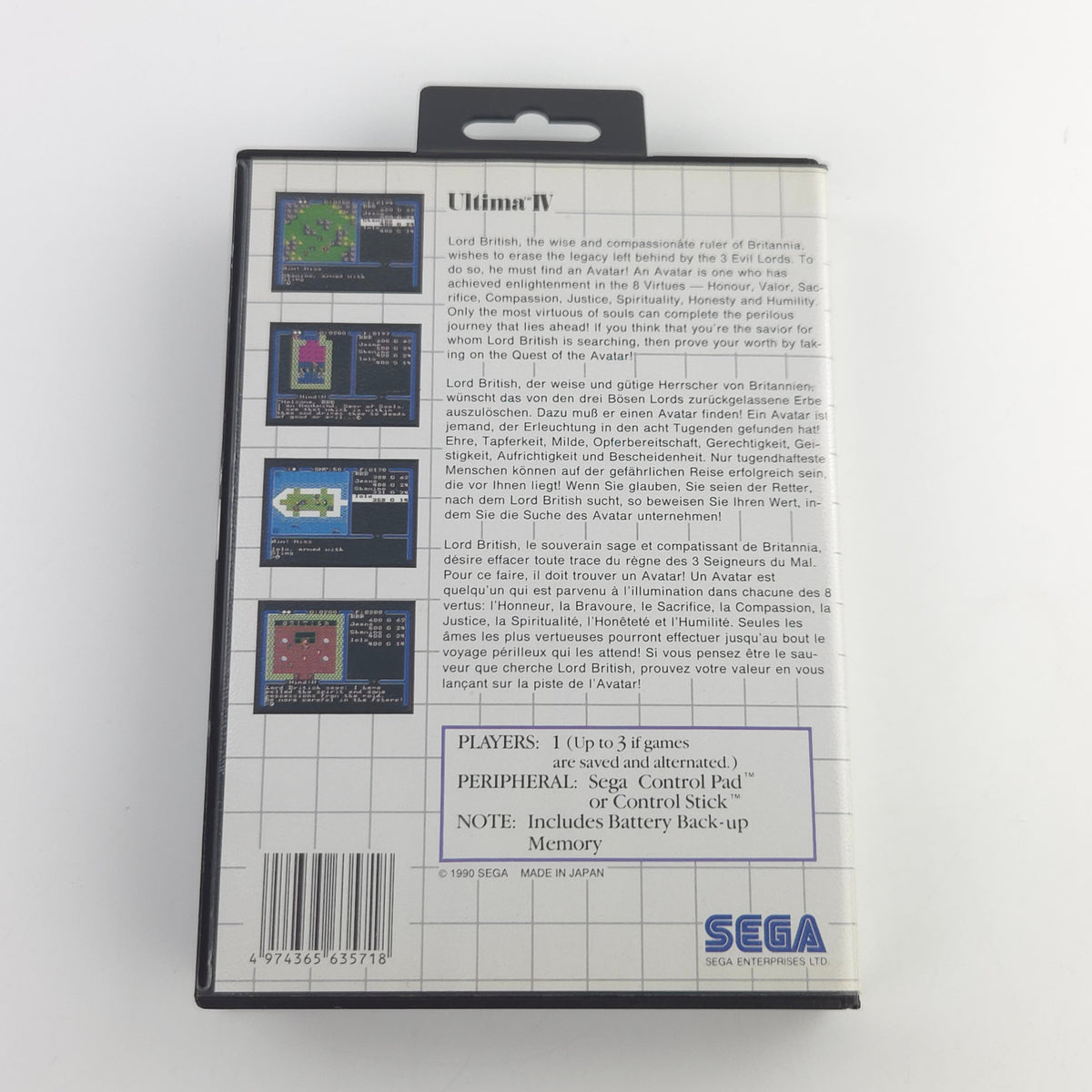 Master System Spiel Ultima IV Lord British Modul OVP PAL