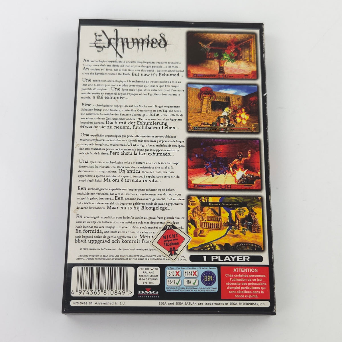 Sega Saturn Spiel Exhumed OVP PAL EUR USK18 CD-Rom