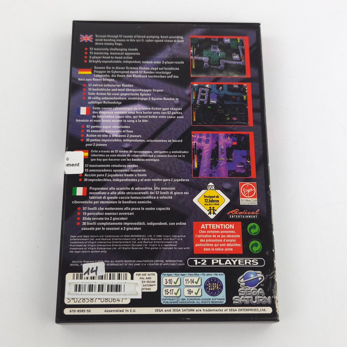 Sega Saturn Spiel Grid Run OVP Anleitung PAL Virgin