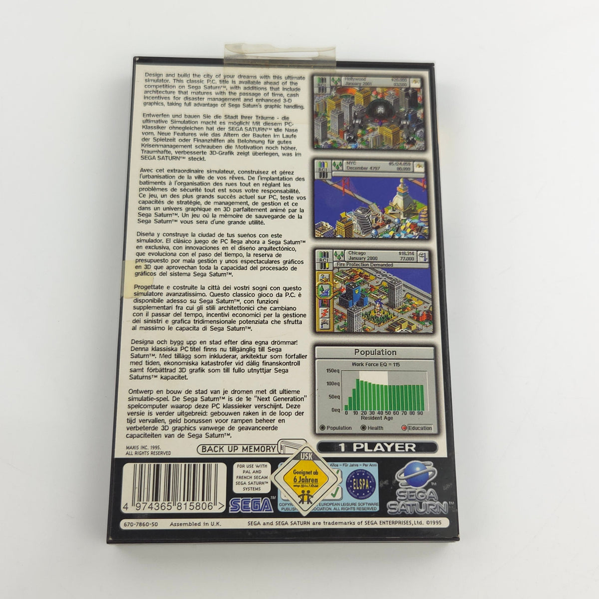 Sega Saturn Spiel – Sim City 2000 OVP PAL CD Anleitung