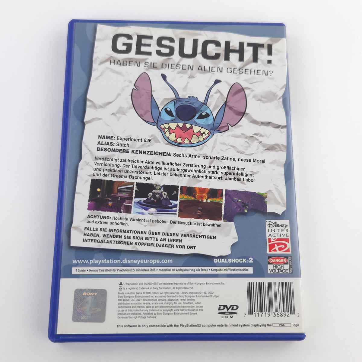 Playstation 2 Spiel – Disneys Stitch Experiment 626 OVP