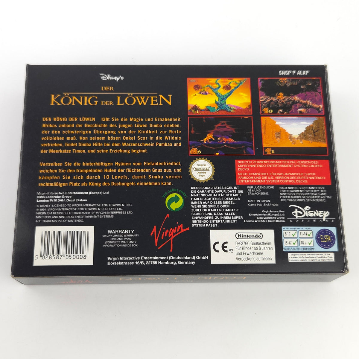 Super Nintendo Spiel König der Löwen OVP CIB PAL