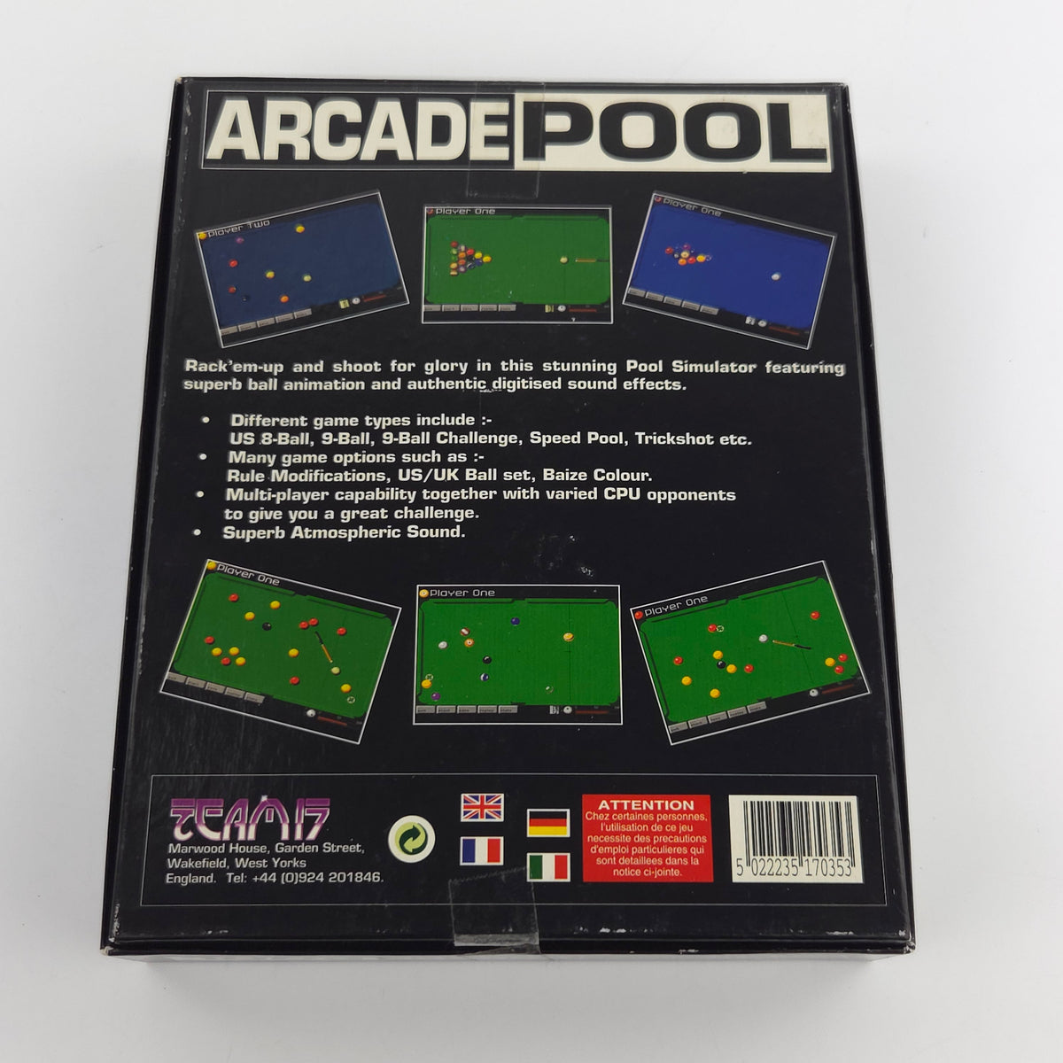 Amiga CD32 Spiel Arcade Pool Team17 Big Box OVP PAL