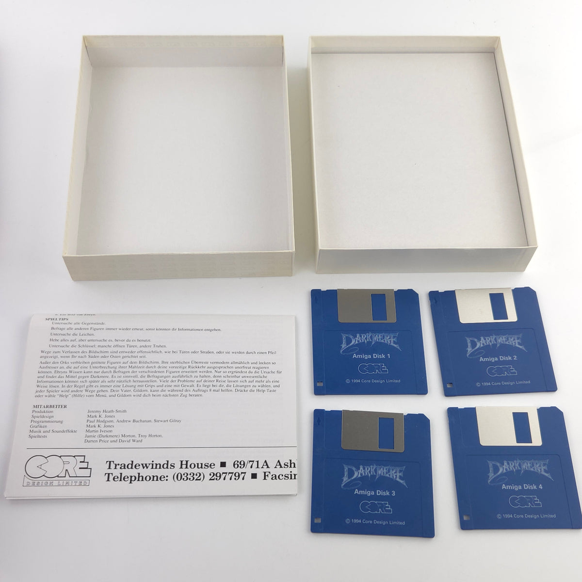 Amiga Spiel Darkmere Big Box OVP PAL Core Design Diskette