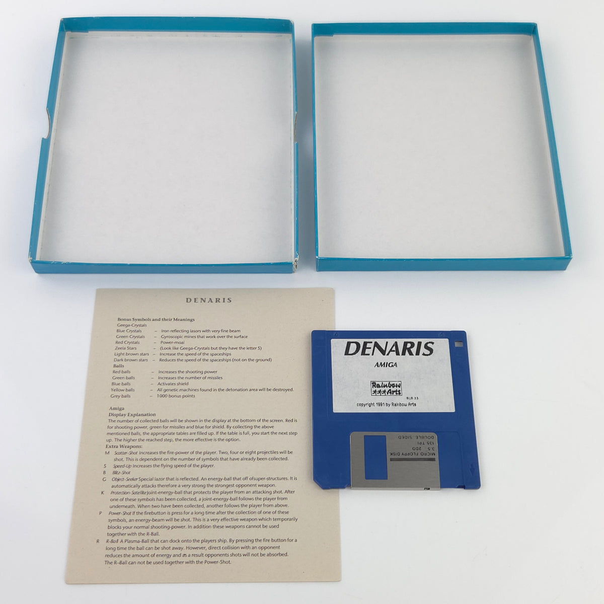 Amiga Spiel Denaris Top Shots OVP CBM DISK PAL Rainbow Arts