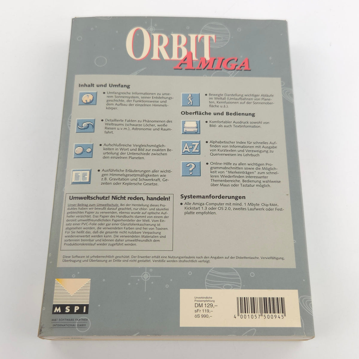 Commodore Amiga Spiel Orbit Big Box OVP PAL Diskette MSPI