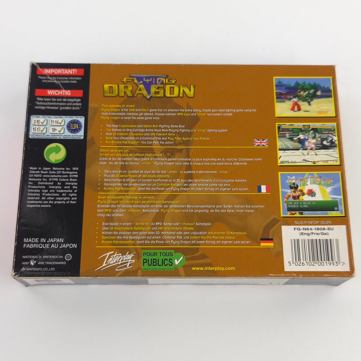 Nintendo 64 Spiel Flying Dragon N64 OVP CIB PAL Natsume