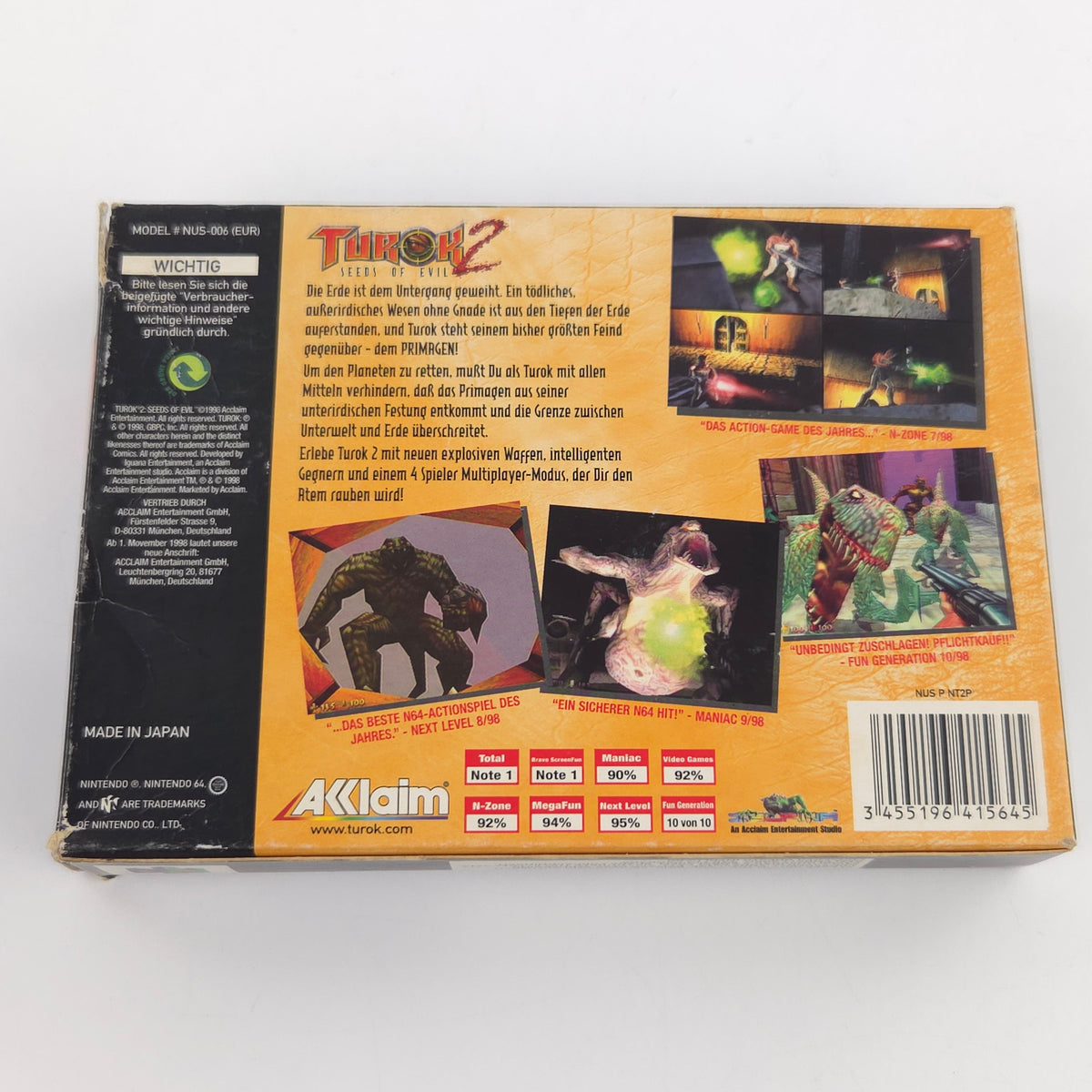 Nintendo 64 Spiel Turok 2 Seeds of Evil N64 OVP CIB PAL