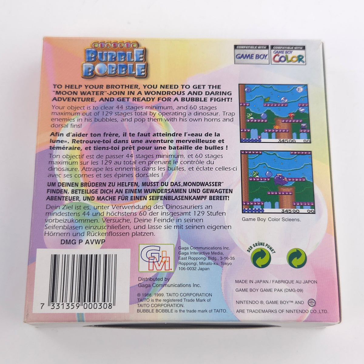 Game Boy Color Spiel Bubble Bobble GBC OVP PAL EUR