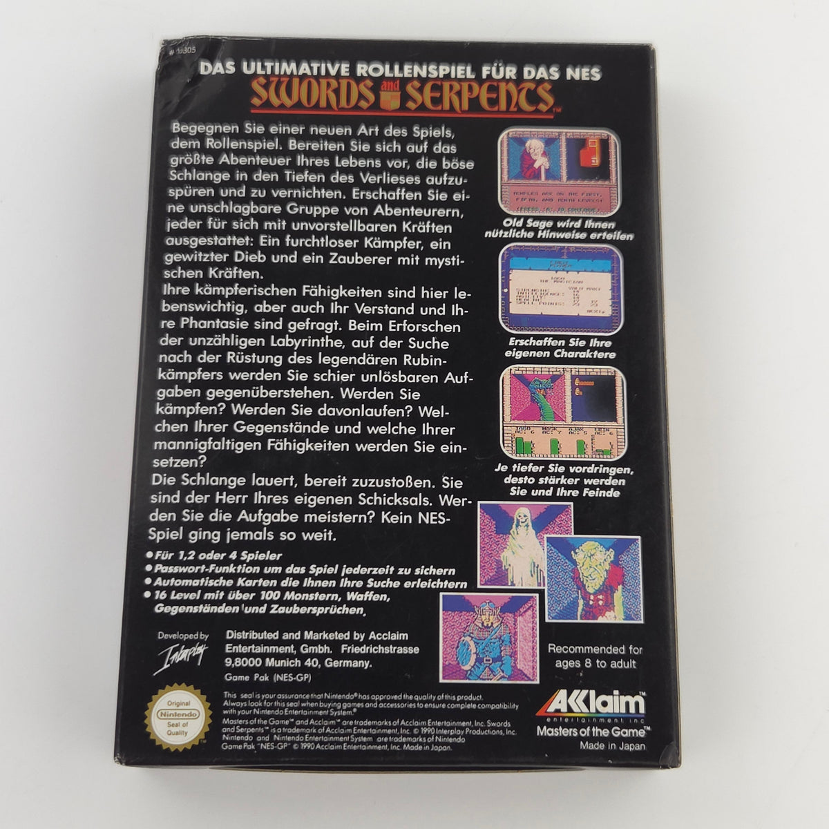 Nintendo NES Spiel Swords and Serpents OVP CIB nahezu neuwertig