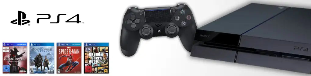 Schwarze PlayStation 4 Konsole mit Mattfinish und schlankem, eckigem Design.