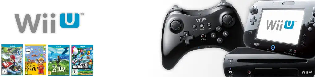 Schwarzer Wii U Game-Controller mit texturiertem Griff und passender Konsole, mit einem schlanken ergonomischen Design.