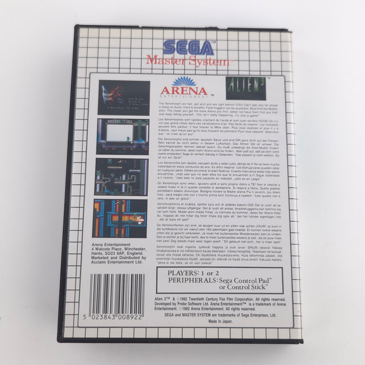 Sega Master System Spiel Alien 3 Modul Anleitung OVP PAL