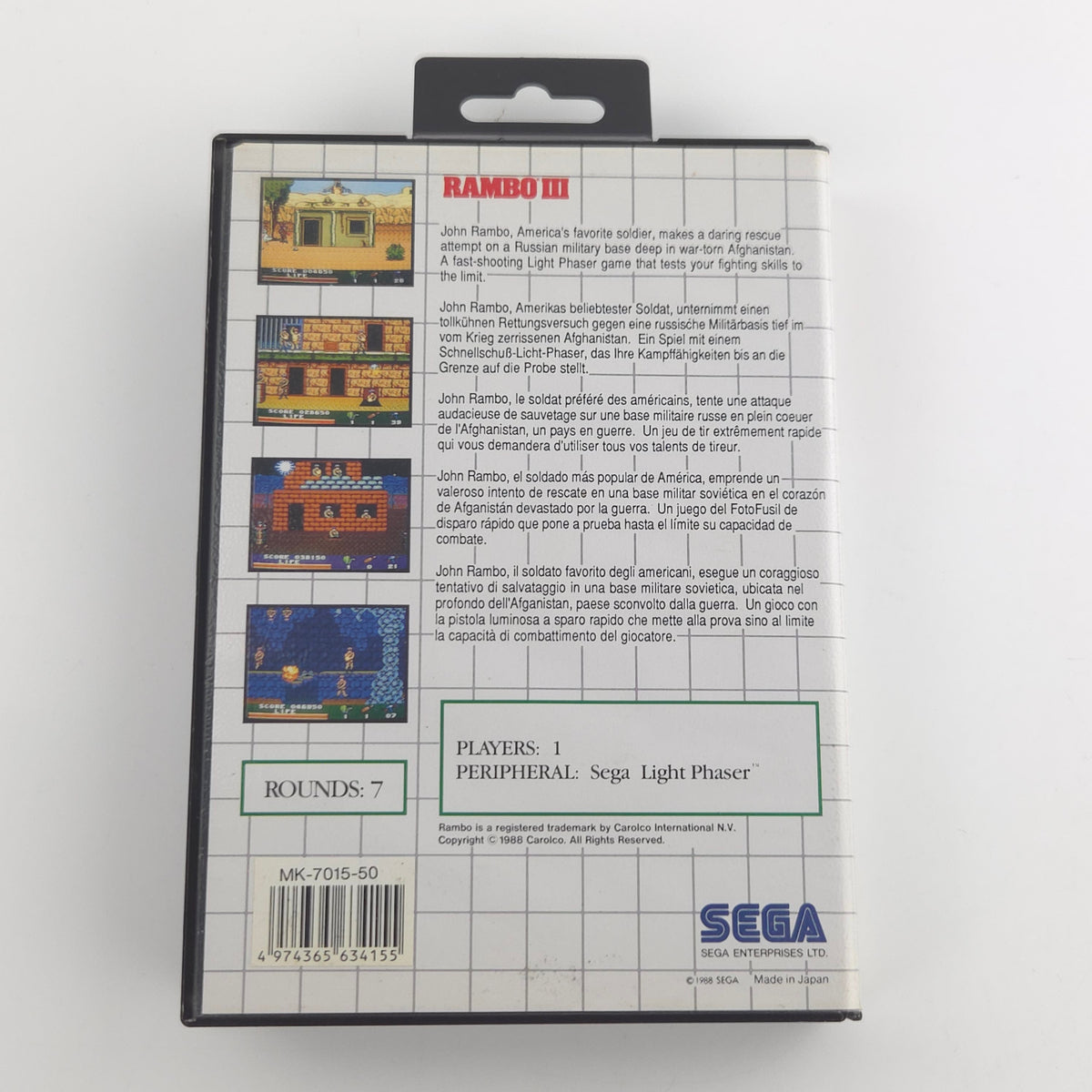 Sega Master System Spiel Rambo III Modul Anleitung OVP PAL