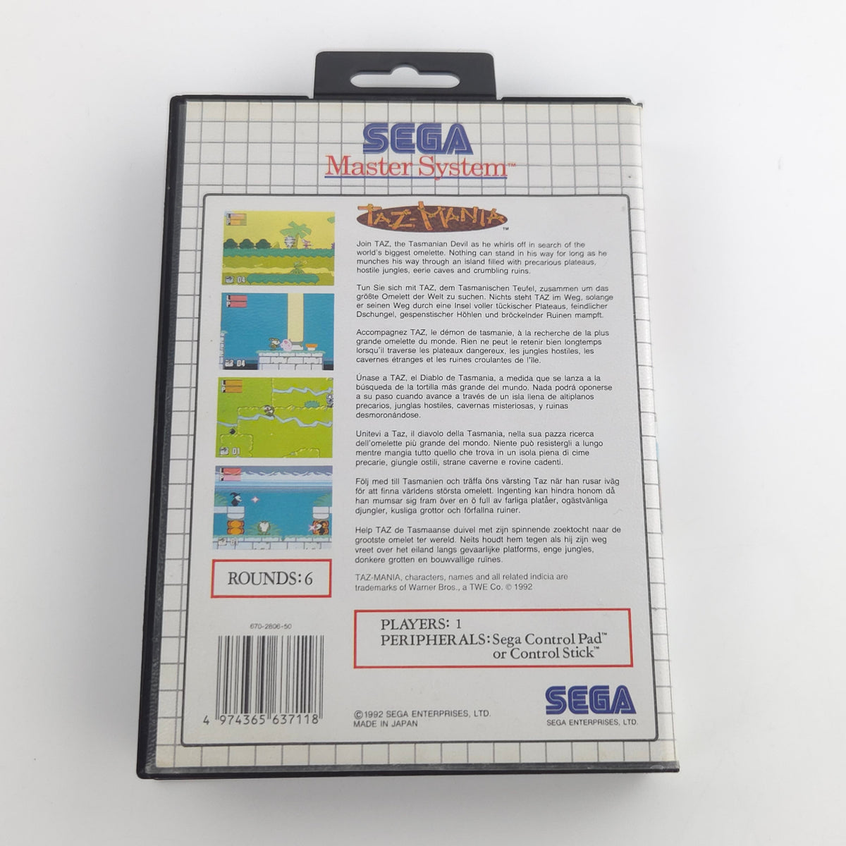 Sega Master System Spiel Taz-Mania Modul Anleitung OVP