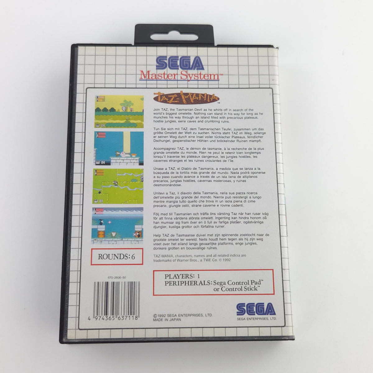 Sega Master System Spiel Taz-Mania Modul Anleitung OVP