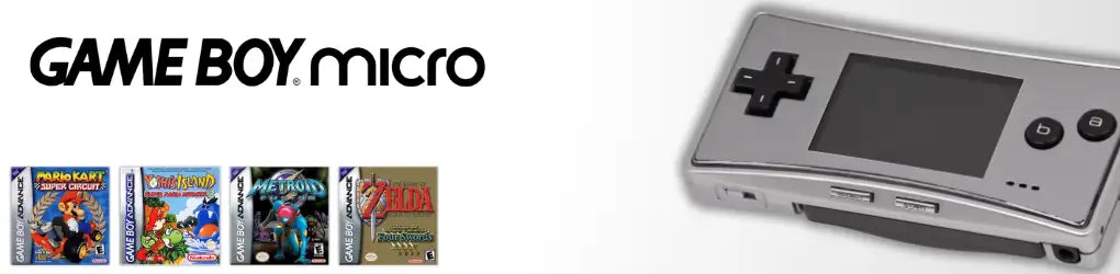 Silbernes Game Boy Micro Handheld-Gaming-Konsole mit schwarzem Direction-Pad und Tasten.