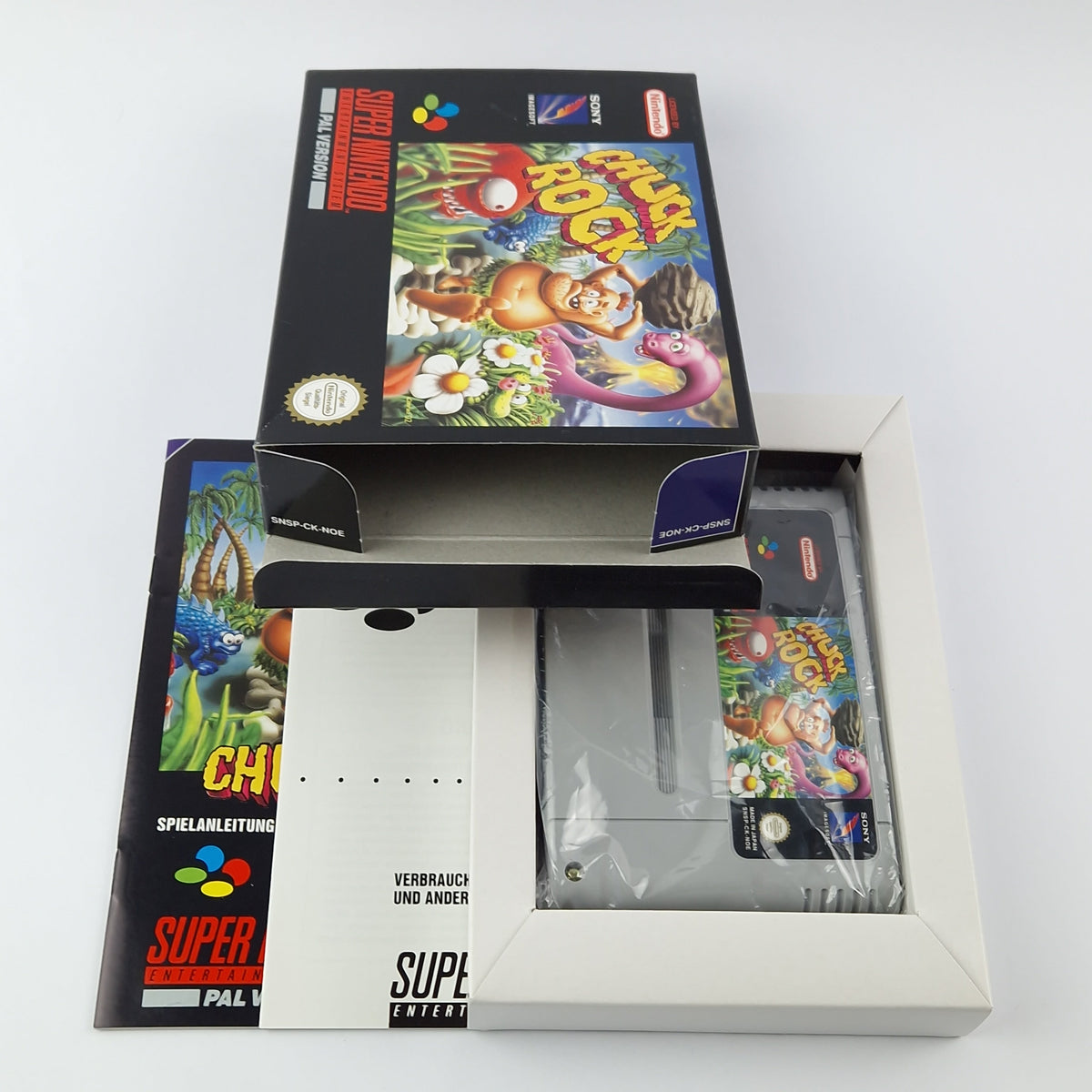 Super Nintendo Spiel – Chuck Rock OVP CIB PAL NOE
