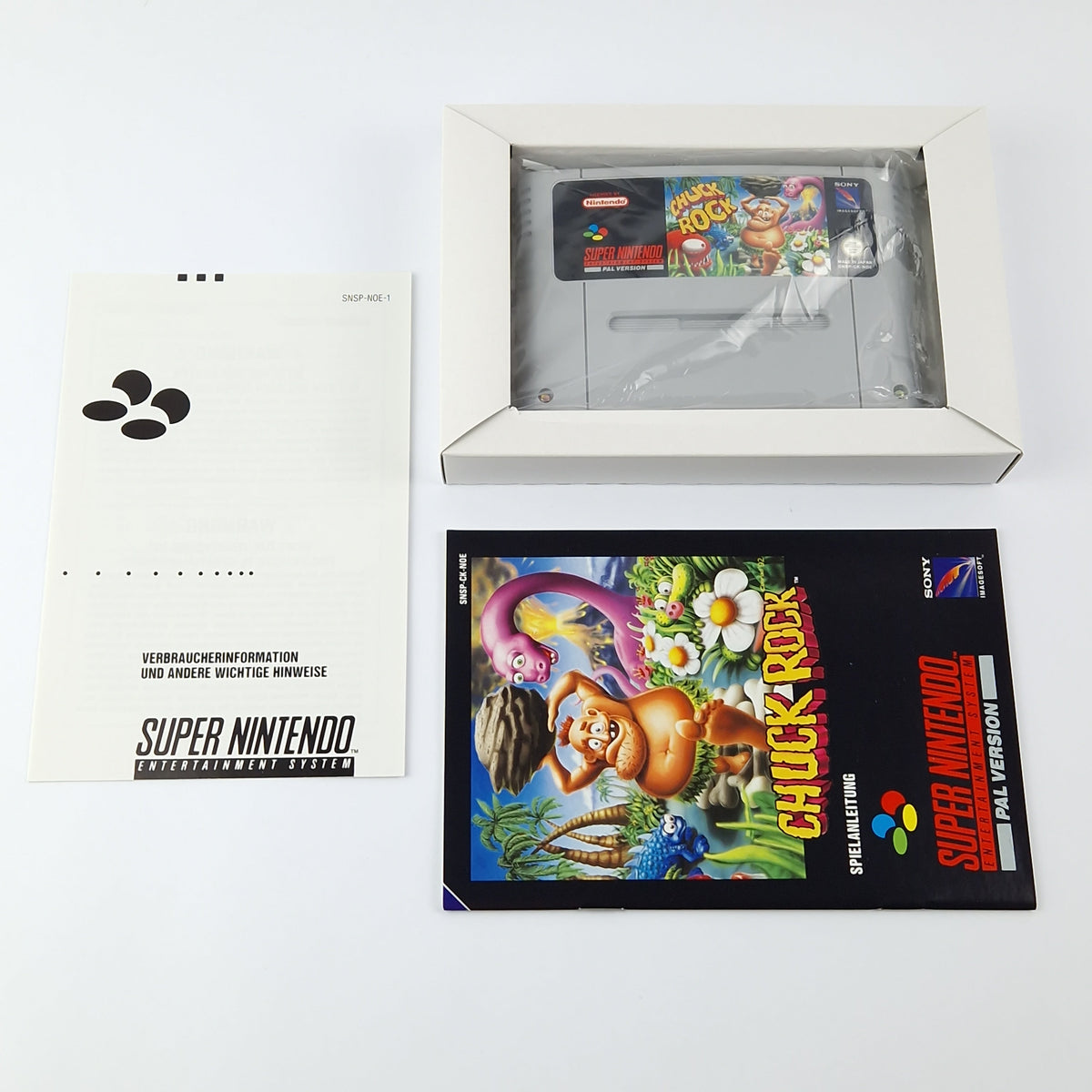 Super Nintendo Spiel – Chuck Rock OVP CIB PAL NOE