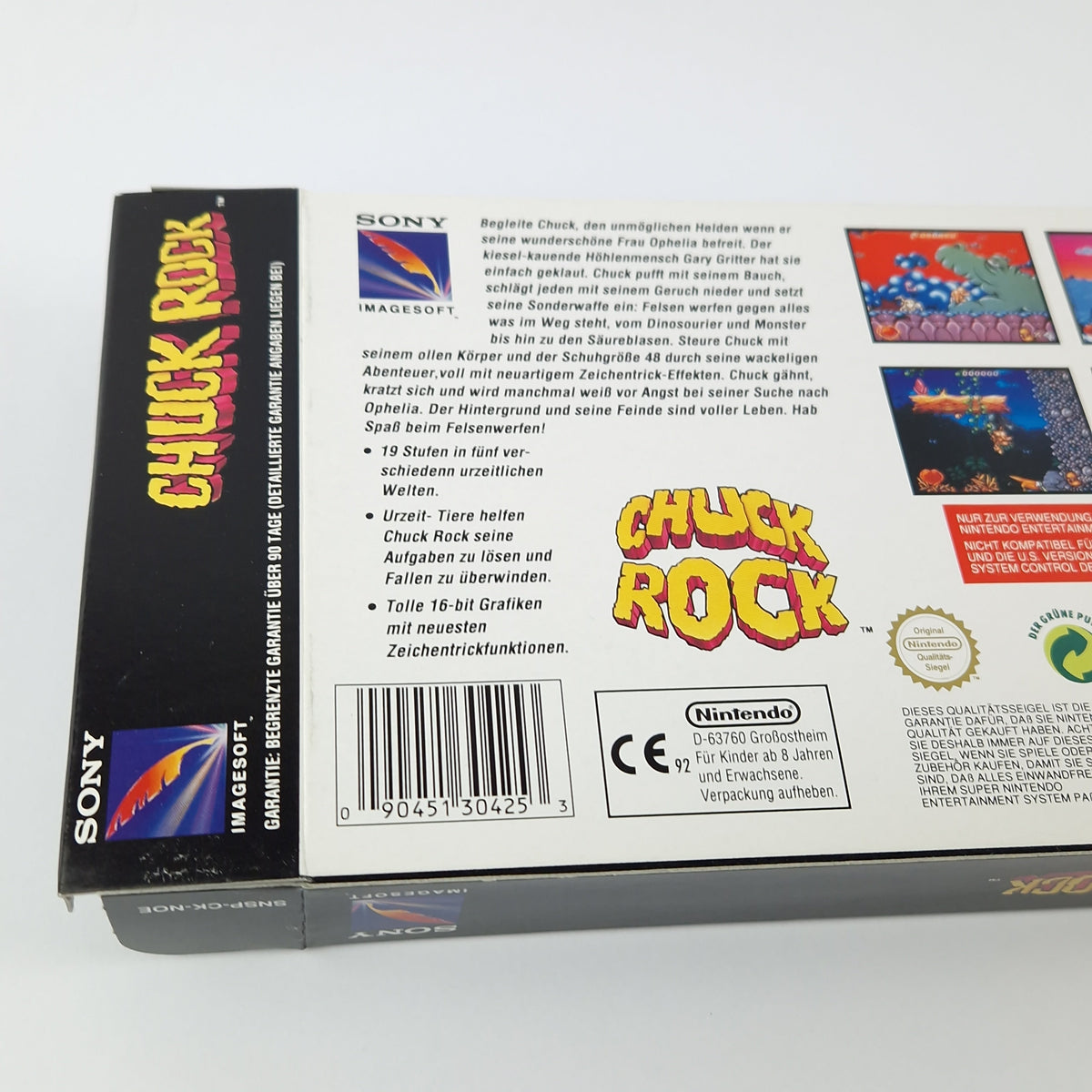 Super Nintendo Spiel – Chuck Rock OVP CIB PAL NOE