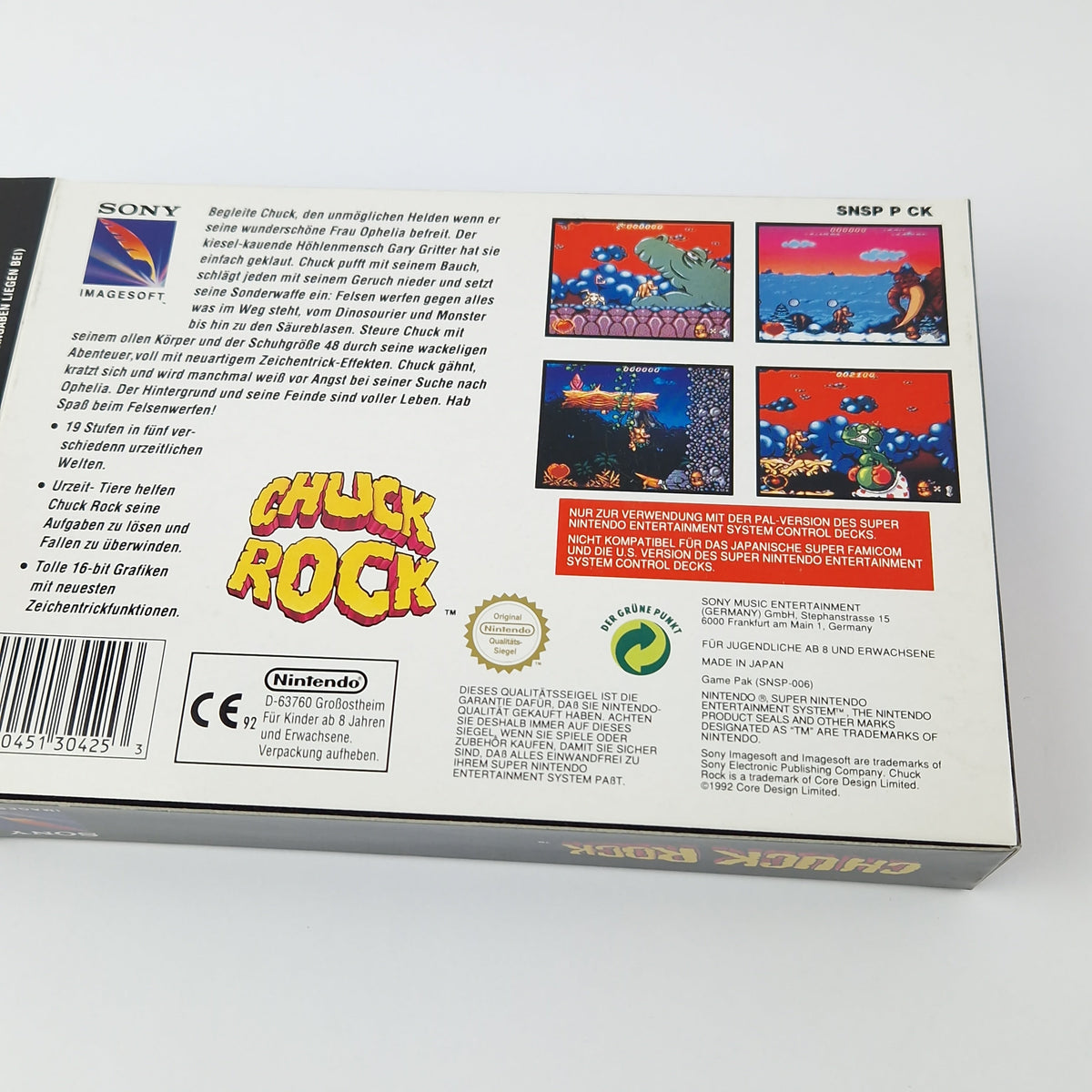 Super Nintendo Spiel – Chuck Rock OVP CIB PAL NOE
