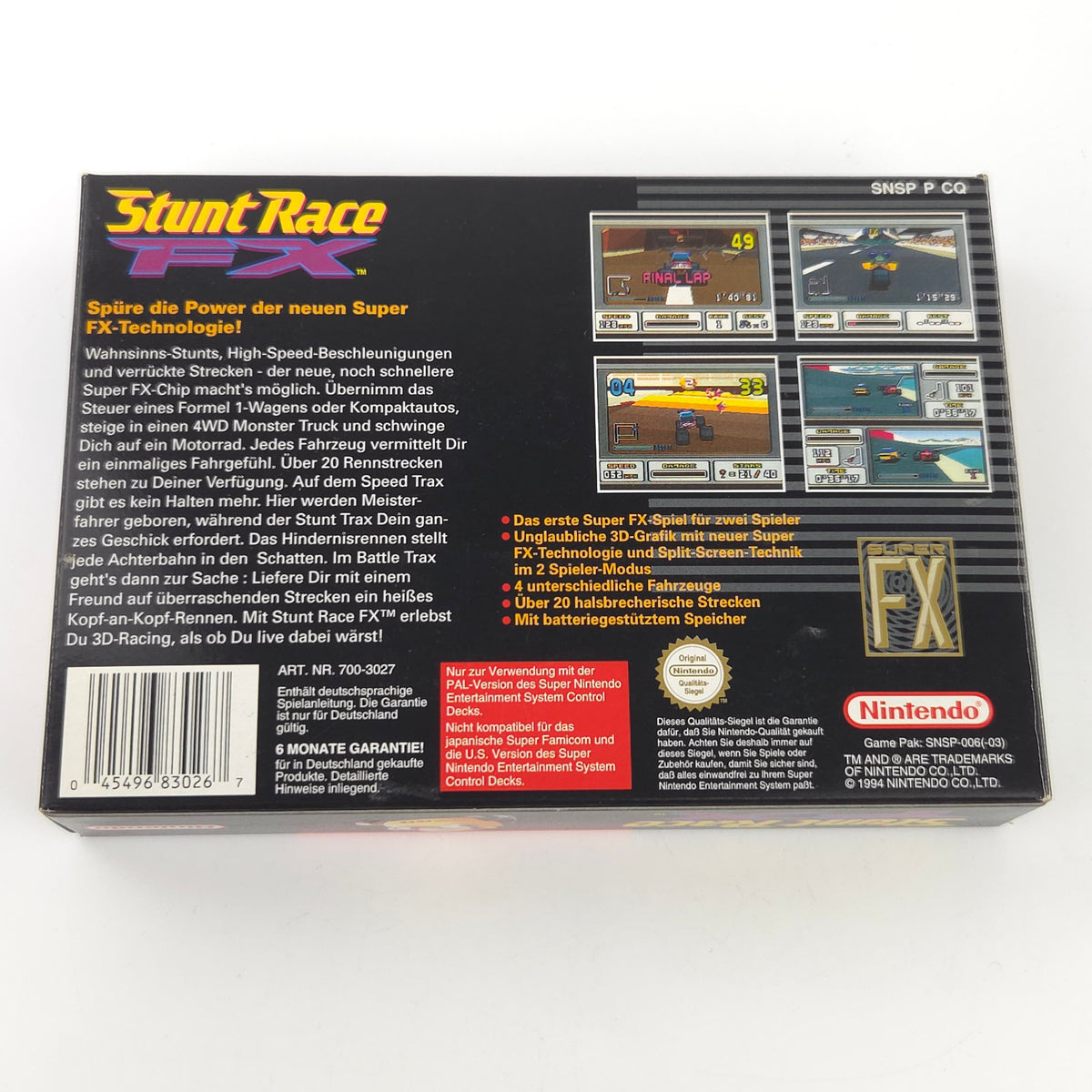 Super Nintendo Spiel Stunt Race FX OVP CIB PAL